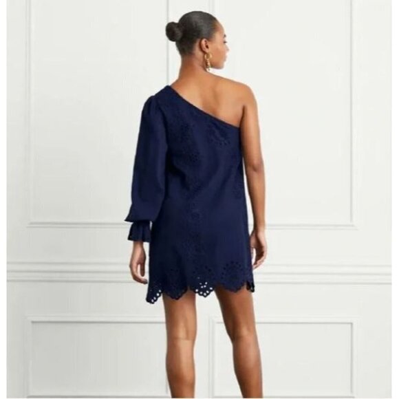 Hill House Mila Dress One Shoulder Eyelet Crochet Mini Linen Womens Small NWT - Picture 2 of 15